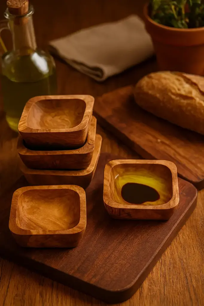 Olive Wood Square Dipping Bowls (Set of 4) from Naturally Med