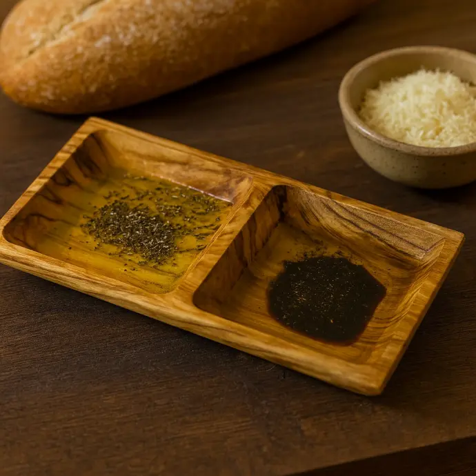 [NM-BW-RC-WD-DD] Olive Wood Double Dipping Bowl from Naturally Med