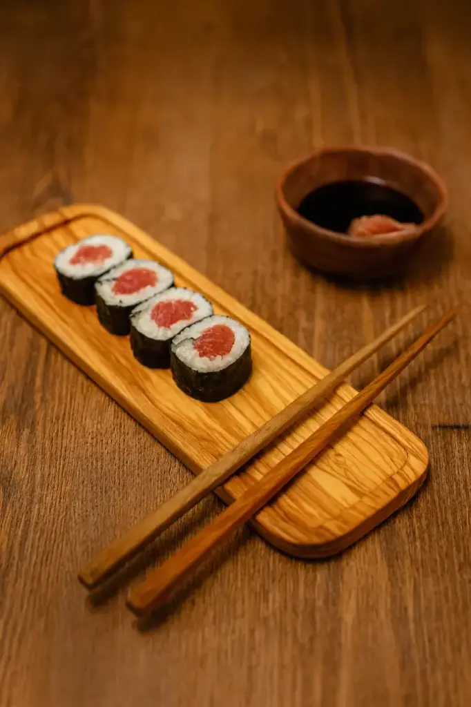 [NM-PL-RC-WD-SD] Olive Wood Sushi Plate with Chopsticks Included from Naturally Med