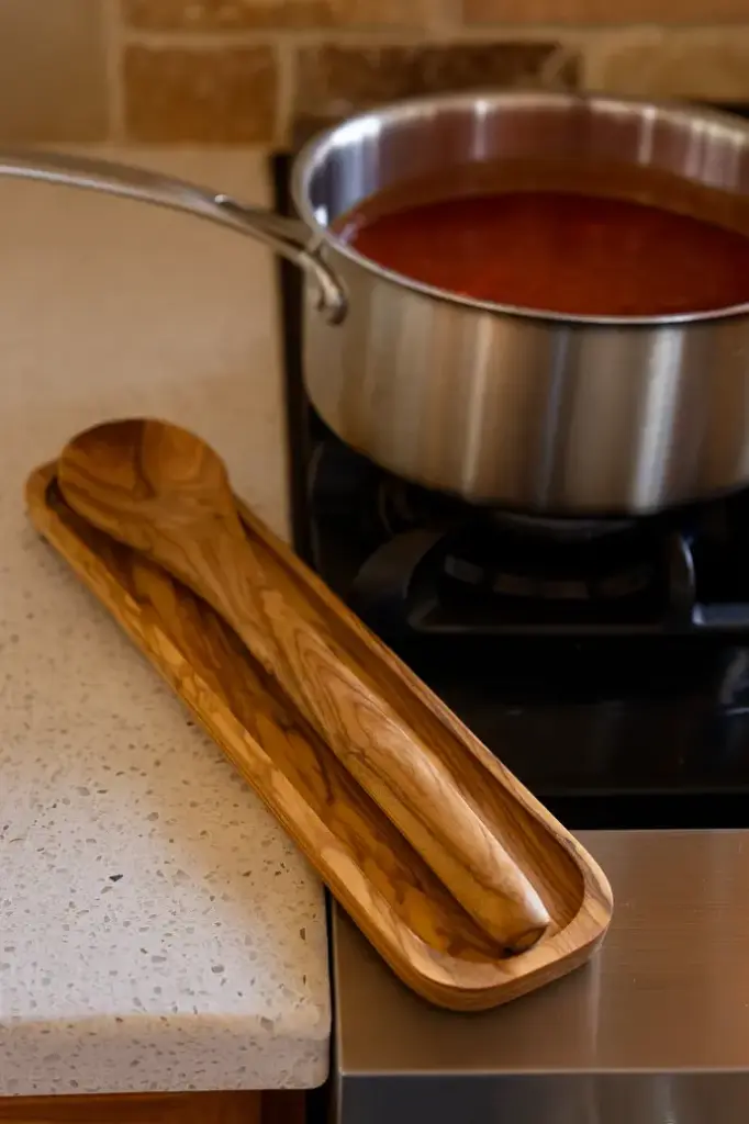 [NM-KU-RC-WD-SR] Olive Wood Spoon Rest with Spoon Included from Naturally Med