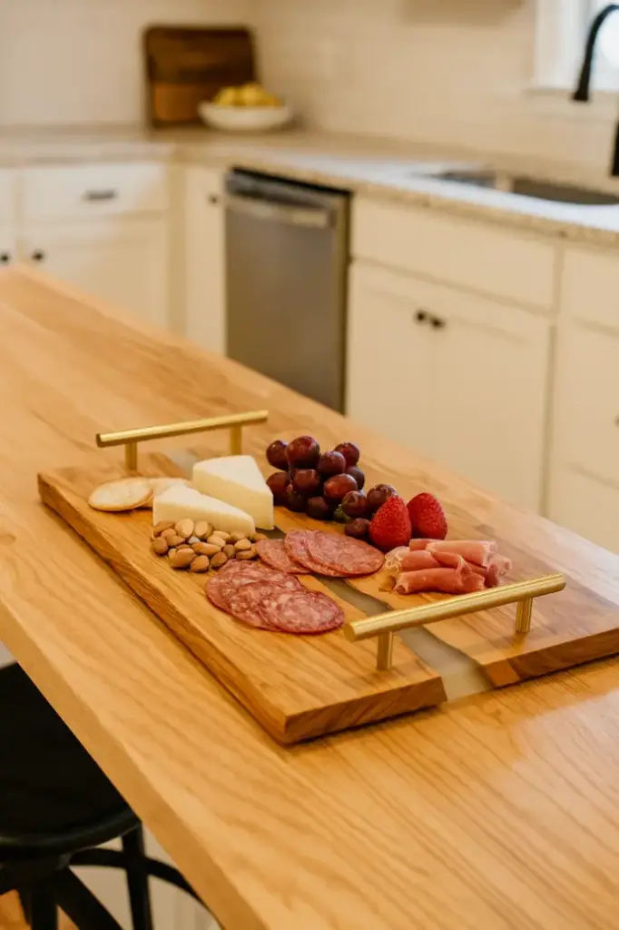 [NM-ST-RC-GD-SV] Olive Wood & Clear Resin Serving Tray w/ Gold Handles from Naturally Med