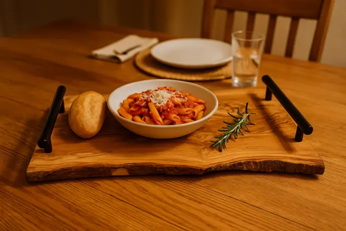 Olive Wood Rustic Serving Tray w/ Black Handles from Naturally Med
