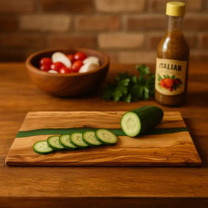 [NM-CB-MD-GR-BD] Olive Wood Medium Cutting Board w/ Green Resin from Naturally Med