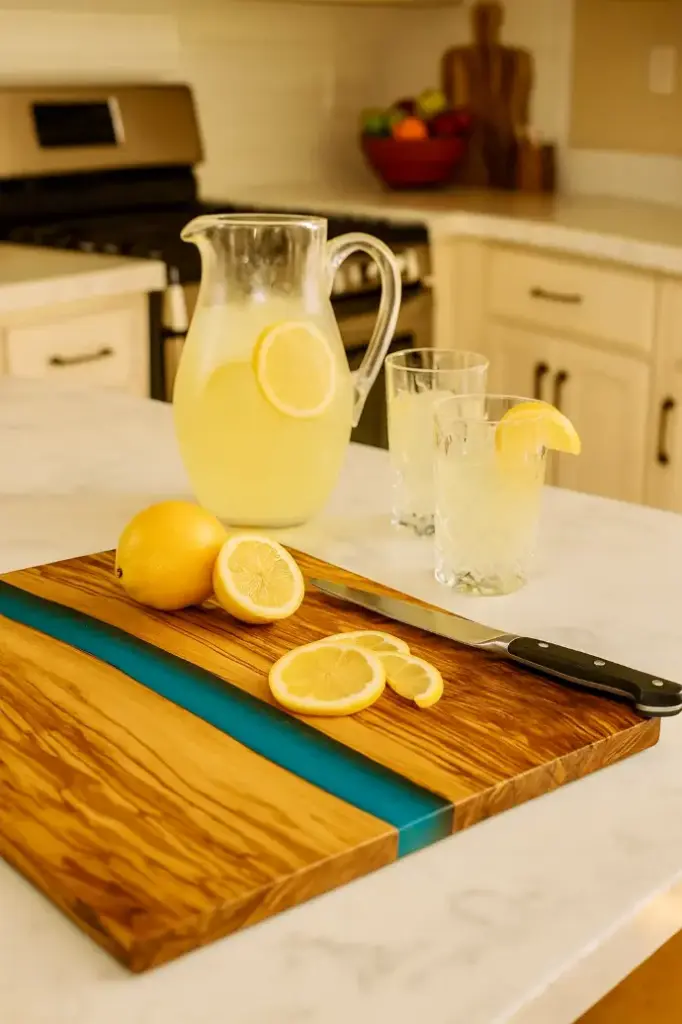 [NM-CB-LG-BU-BD] Olive Wood Large Cutting Board w/ Blue Resin from Naturally Med (Limited Edition)