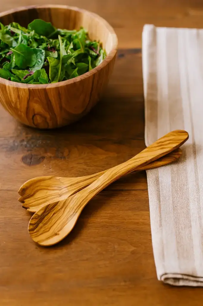 [NM-KU-12-WD-SV] Olive Wood Salad Servers from Naturally Med - Bowl Sold Separately