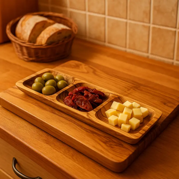 [AR-CD-RC-WD-SD] Olive Wood 3 Compartment Condiment Dish from ArtisRaw (Limited Time Only)