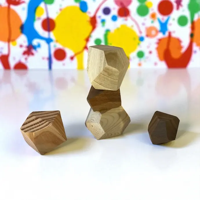 [WC-KD-GM-WD-BA] Five Wooden Geometric (Critical Thinking) Balancing Stones for Kids from Senser Woodcraft