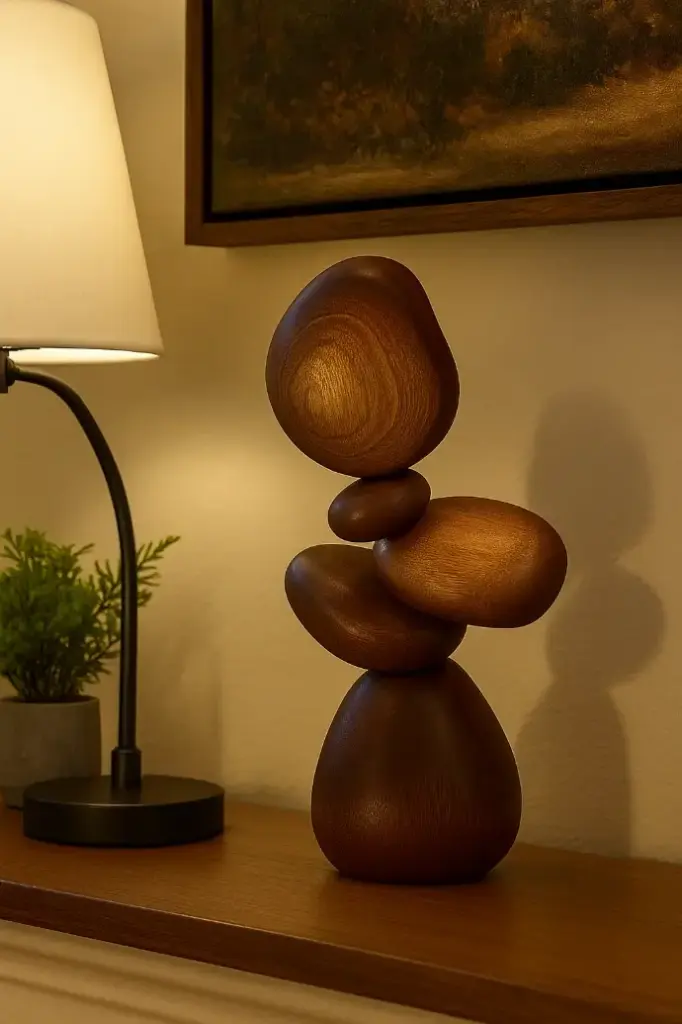 Five Sapele Wooden Magnetized Balancing Stones from Senser Woodcraft