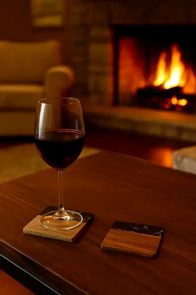 [AM-CS-SQ-BL-DC] Coasters 4" Square Wood & Black Marbled Resin (Set of 2)