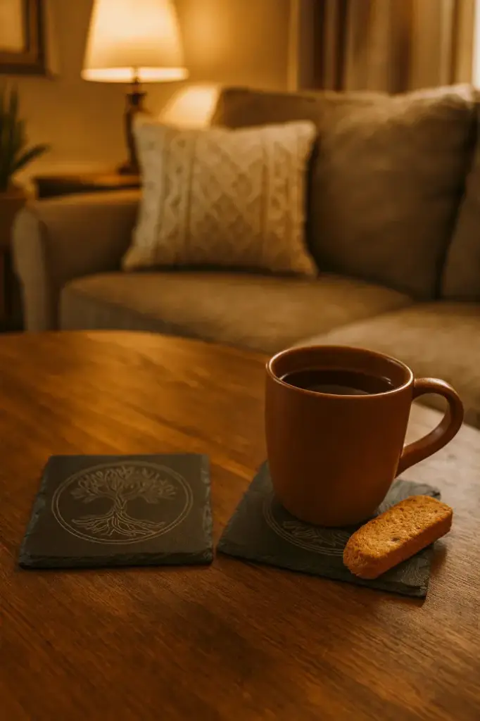 [AM-CS-SQ-SL-DC] Slate  Engraved 4" Square Coasters (Set of 2)