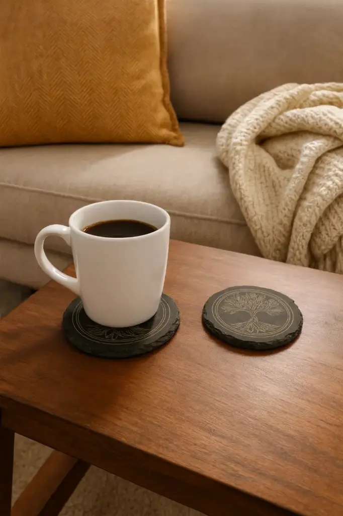 Slate Engraved 4" Round Coasters (Set of 2)