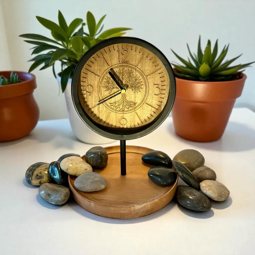 [SU-CK-RD-NT-SN] Engraved Tree of Life Table Top Clock w/ 14 Remembrance Stones (Limited Edition)