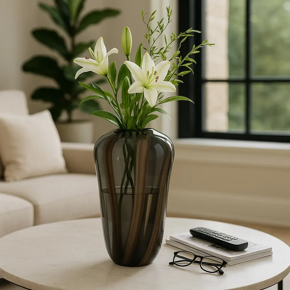 [SH-VS-13-BN-BV] Modern Striped Decorative Glass Vase by Sagebrook Home (Fits our 30" & 34" Faux Olive Branches)