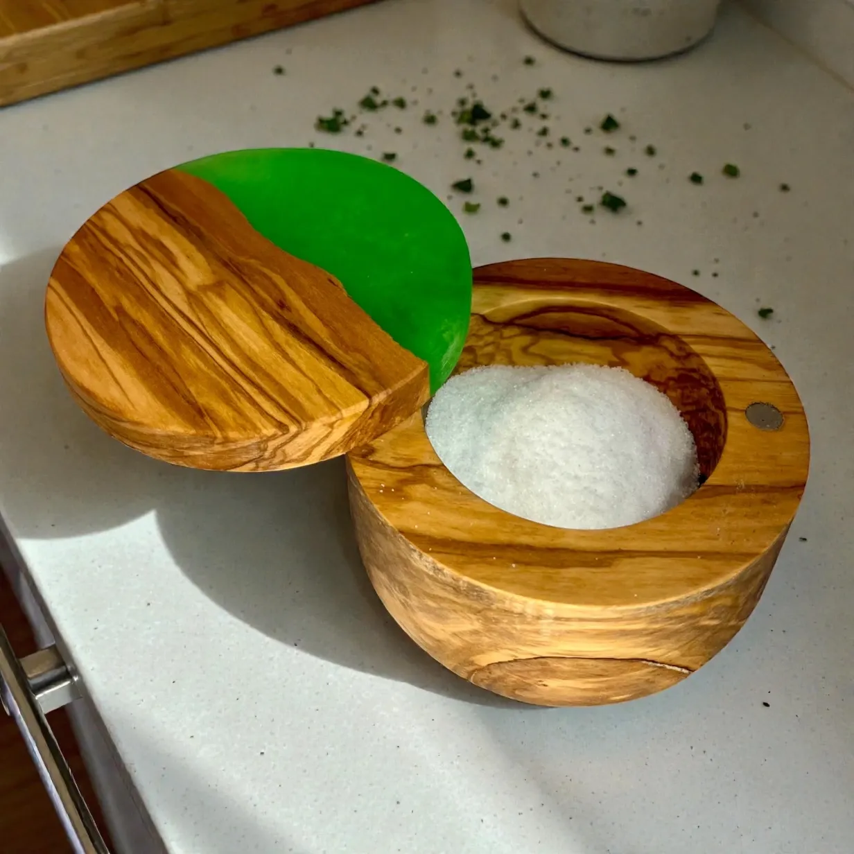 [NM-CC-RD-BL-SC] Olive Wood & Resin Salt Cellar from Naturally Med (Black)