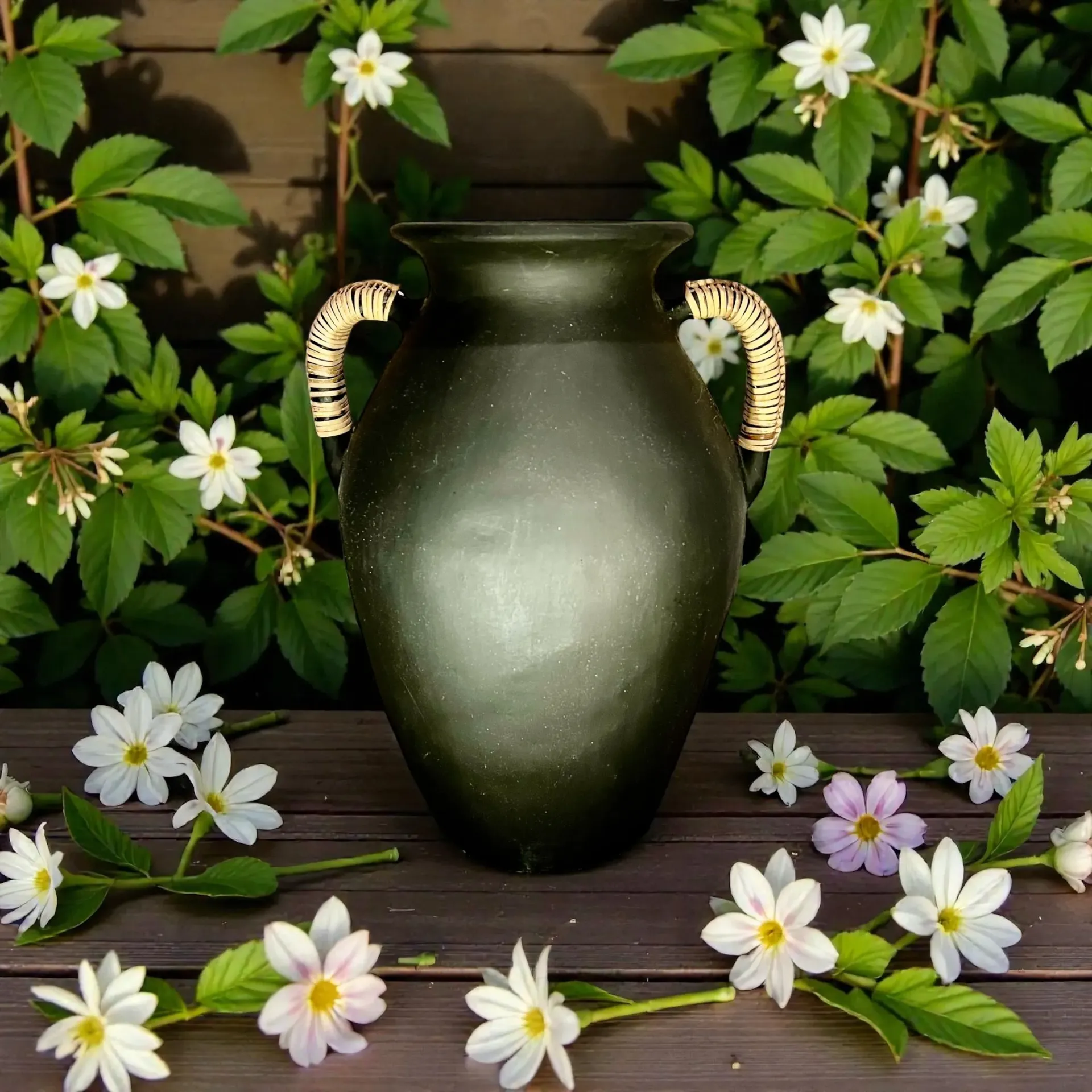 [CL-VS-13-BL-BV] Terracotta 13" Vase by Cantiq Living (Fits our 30" & 34" Faux Olive Branches) (Black)