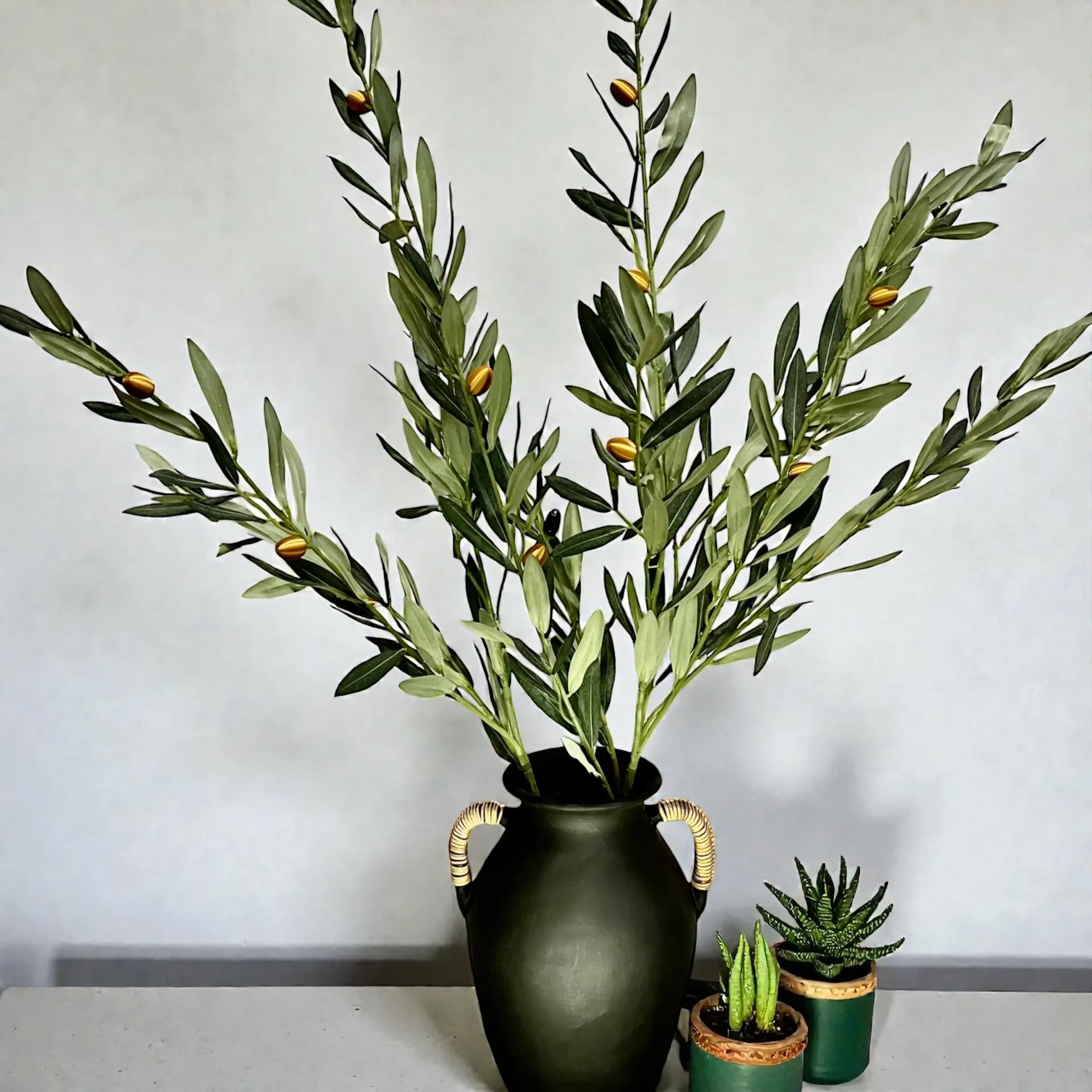 Artificial 34" Olive Branch with a Choice of 7 Gold or Silver Remembrance Olives (Vases Sold Separately)