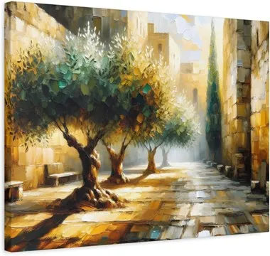 Old City Of Jerusalem Canvas Print, 24" x 18" Iconic Jewish Painting
