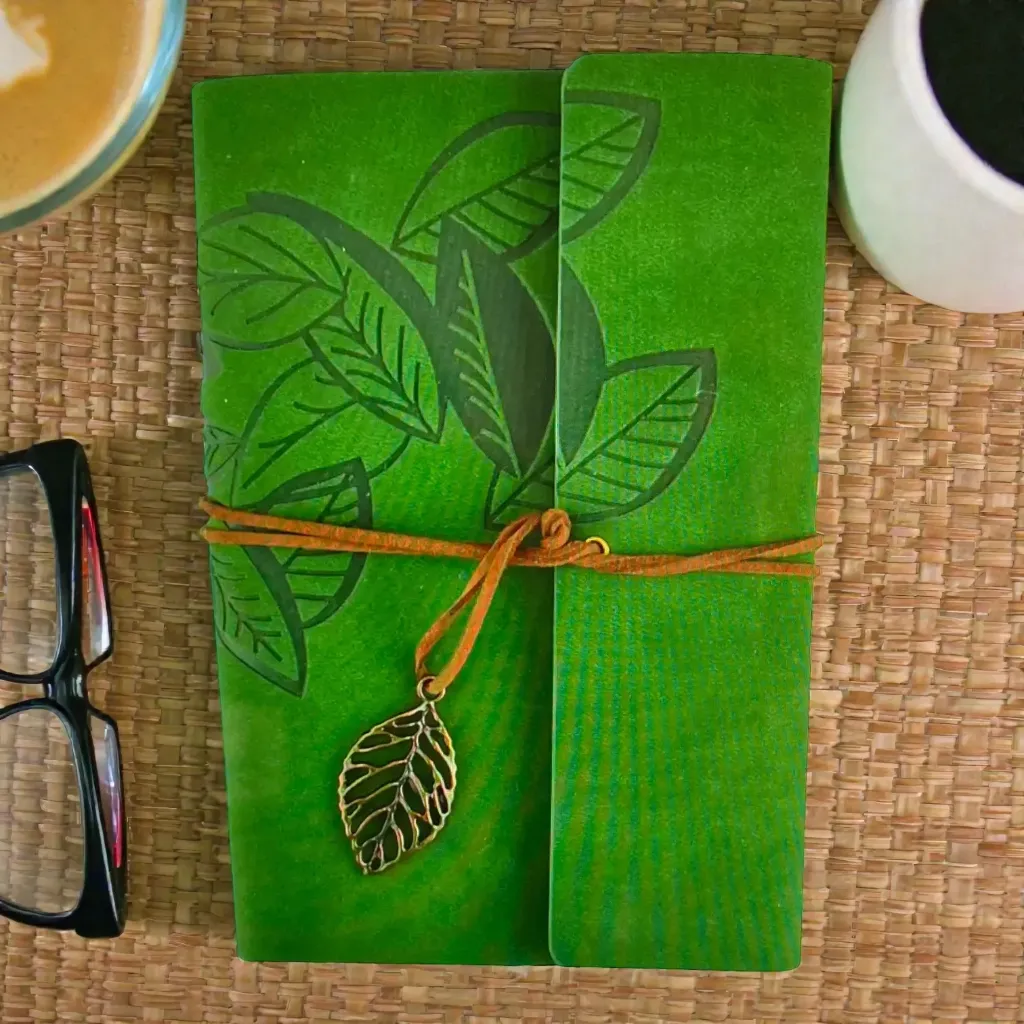 [OS-JO-RC-FG-RJ] Remembrance Journal with Leaf Tie - Forest Green