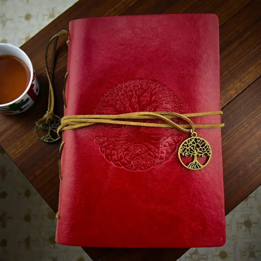 [OS-JO-RC-DR-RJ] Tree of Life Leatherette Journal - Dark Red