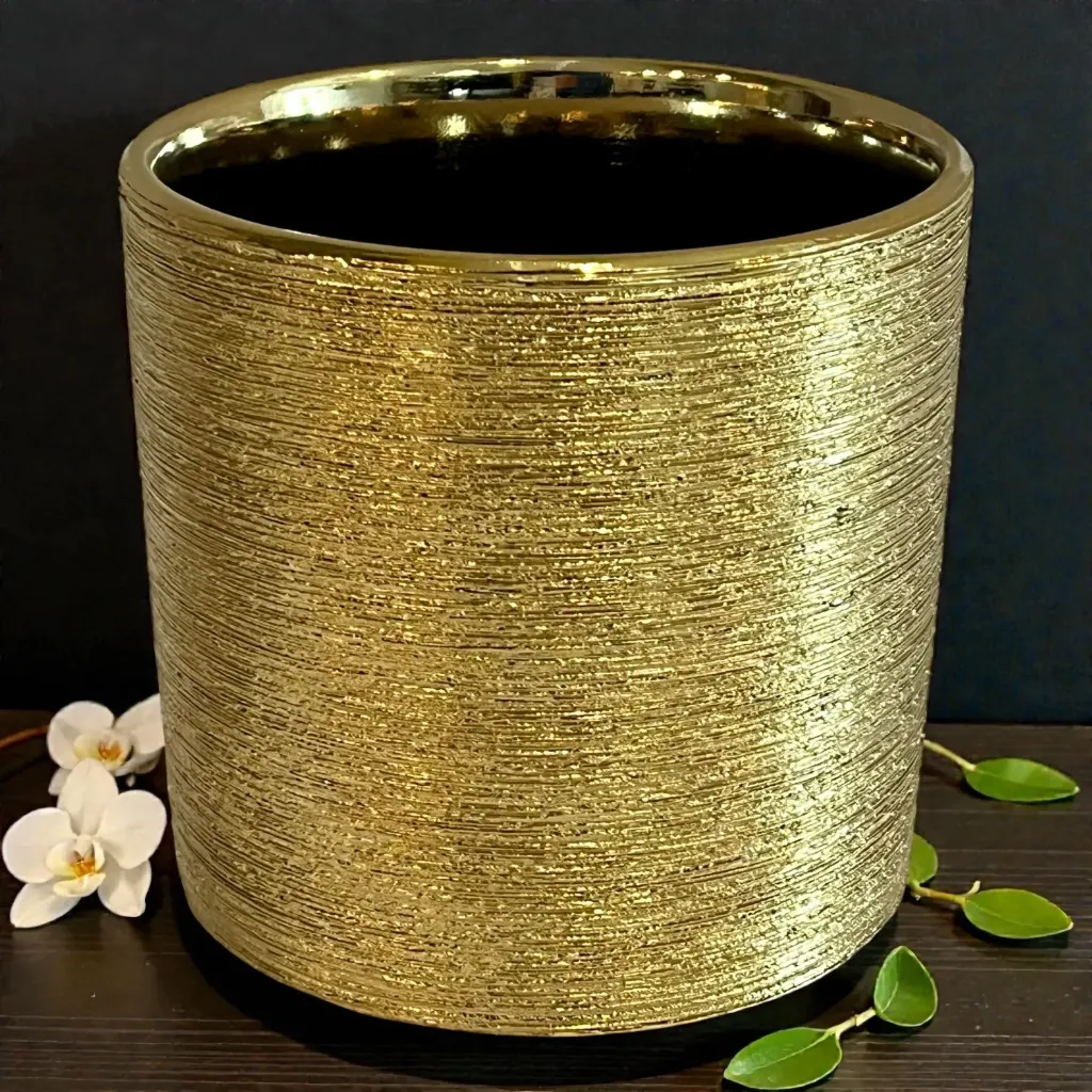[EW-FP-48-GD-TP] Gold Ceramic Flower Pot (Fits our 48" Artificial Olive Tree)