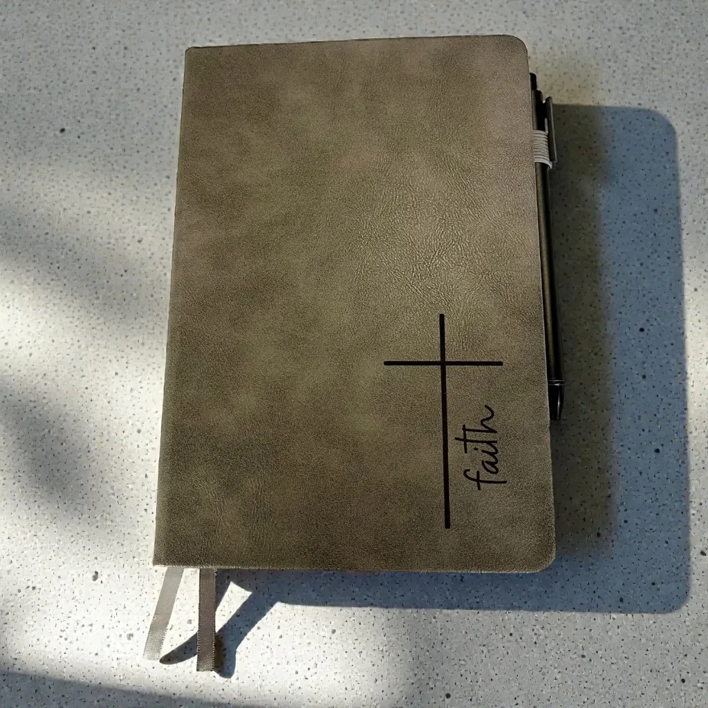 [AT-JO-RC-GY-RJ] Faith Inspired Leather Journal With Pen - Gray