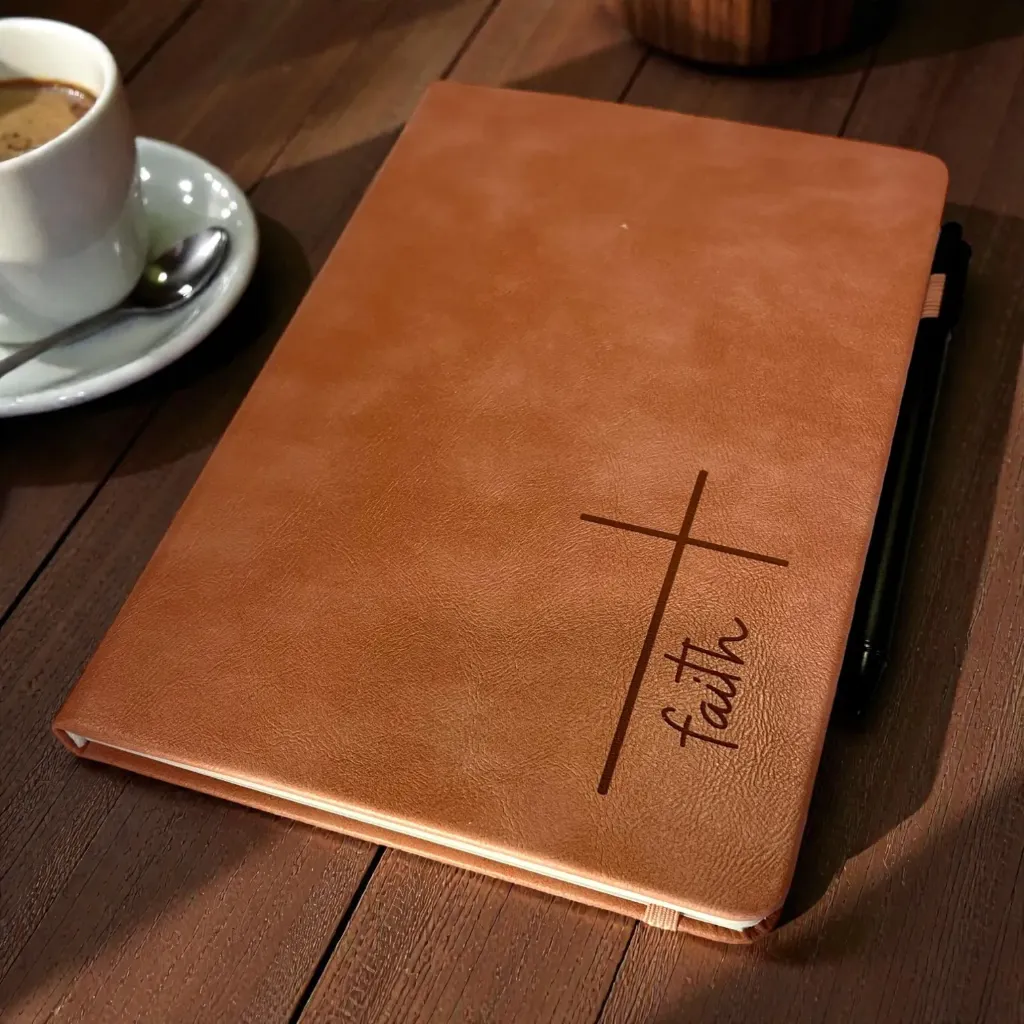 [AT-JO-RC-CP-RJ] Faith Inspired Leather Journal With Pen - Coral Pink