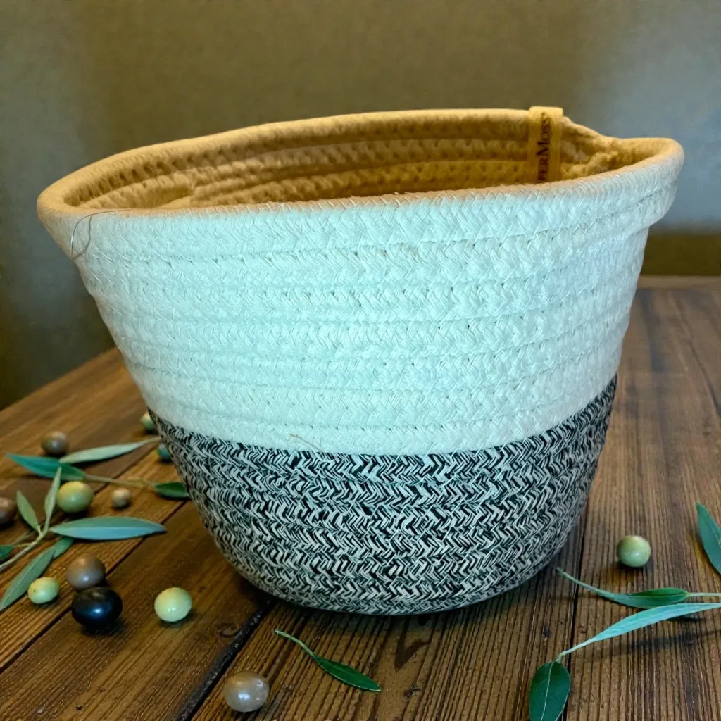 Handmade Blue & White Soft Weave Planter - Ideal For 6" Drop In Pot