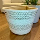 Handmade Soft Weave Planter with White Base & Brown Accents - Ideal For 6" Drop In Pot