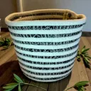 Handmade White & Textured Black Soft Weave Planter - Ideal For 6" Drop In Pot