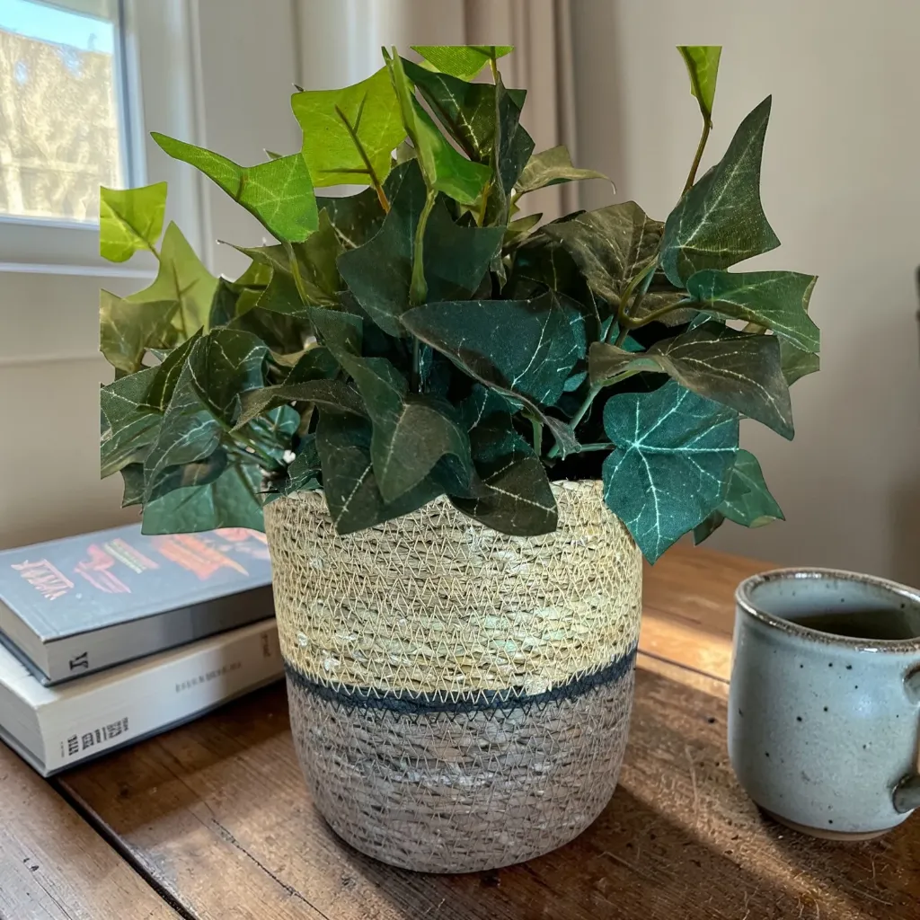 Seagrass Planter Basket with a Built-in Plastic Liner - 4" Brown
