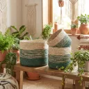 Seagrass Planter Basket with a Built-in Plastic Liner - 5" Green