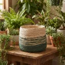 Seagrass Planter Basket with a Built-in Plastic Liner - 10" Green