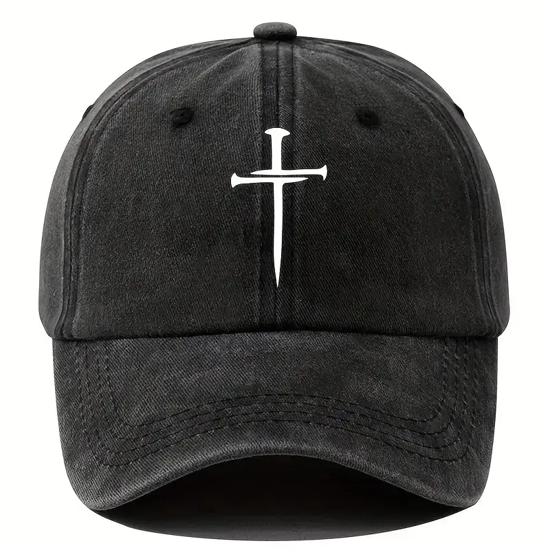 [MK-HT-FA-BL-UC] Vintage Washed Baseball Cap with Nail Cross Detail - Unisex Black