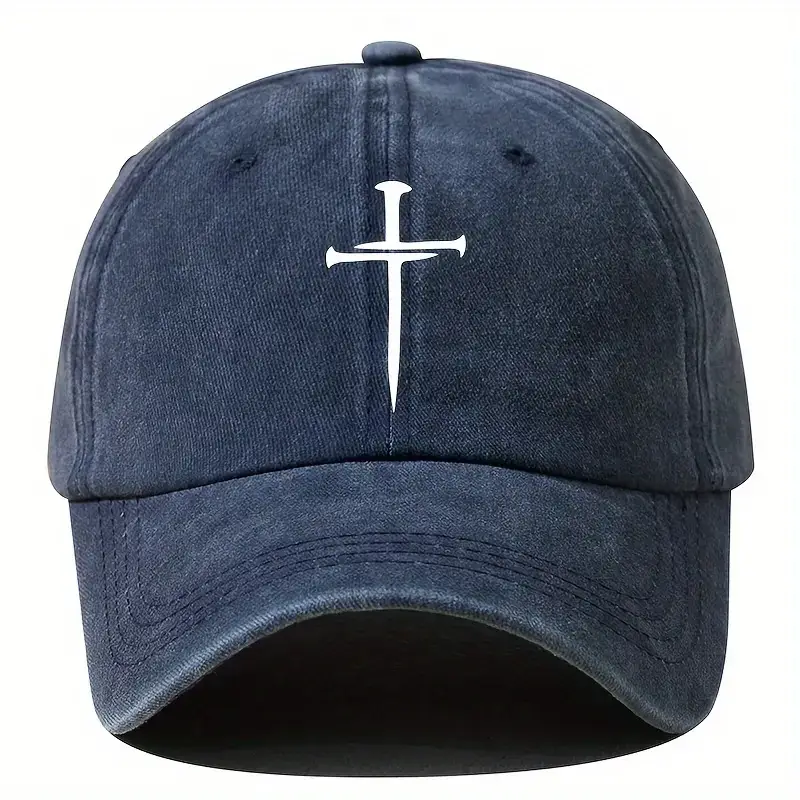 [MK-HT-FA-BU-UC] Vintage Washed Baseball Cap with Nail Cross Detail - Unisex Blue