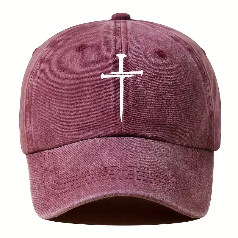 [MK-HT-FA-RE-UC] Vintage Washed Baseball Cap with Nail Cross Detail - Unisex Red