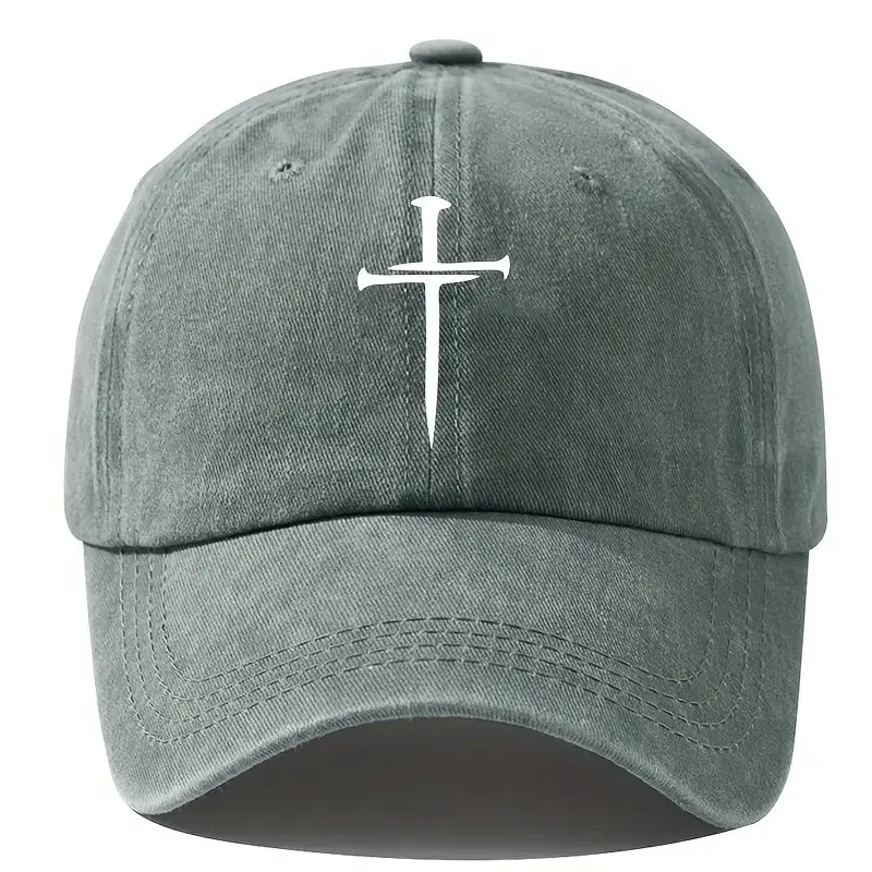 [MK-HT-FA-GY-UC] Vintage Washed Baseball Cap with Nail Cross Detail - Unisex Grey