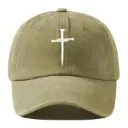 Vintage Washed Baseball Cap with Nail Cross Detail - Unisex Khaki