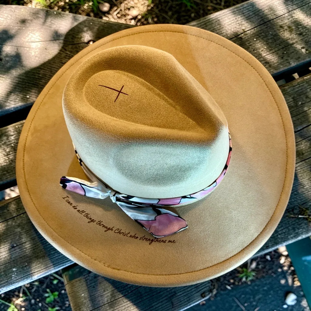 [WI-HT-FA-BE-WH] "I Can Do All Things" Woman's Western Hat - Beige